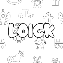 Coloriage prénom LOICK - décor Jouets