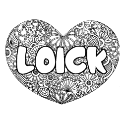 Coloriage prénom LOICK - décor Mandala coeur