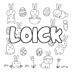 Coloriage pr&eacute;nom LOICK - d&eacute;cor Paques