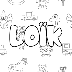 Coloriage pr&eacute;nom LO&Iuml;K - d&eacute;cor Jouets