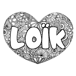 Coloriage pr&eacute;nom LO&Iuml;K - d&eacute;cor Mandala coeur