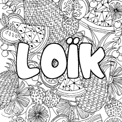 Coloriage pr&eacute;nom LO&Iuml;K - d&eacute;cor Mandala fruits