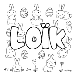 Coloriage pr&eacute;nom LO&Iuml;K - d&eacute;cor Paques