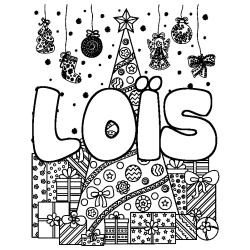 Coloriage pr&eacute;nom LO&Iuml;S - d&eacute;cor Sapin et Cadeaux
