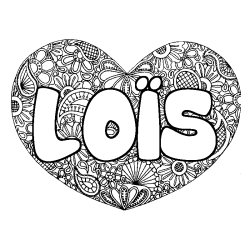 Coloriage pr&eacute;nom LO&Iuml;S - d&eacute;cor Mandala coeur