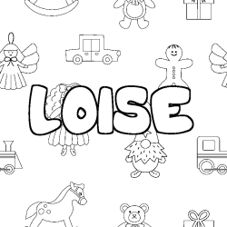 Coloriage pr&eacute;nom LOISE - d&eacute;cor Jouets