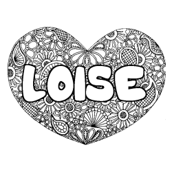 Coloriage prénom LOISE - décor Mandala coeur