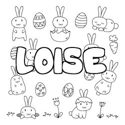 Coloriage pr&eacute;nom LOISE - d&eacute;cor Paques