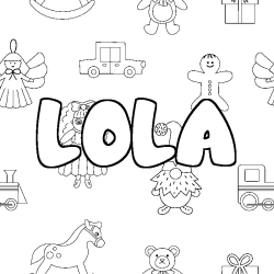 Coloriage prénom LOLA - décor Jouets