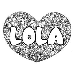 Coloriage prénom LOLA - décor Mandala coeur