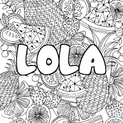 Coloriage prénom LOLA - décor Mandala fruits