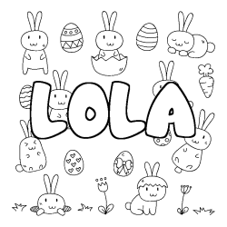Coloriage pr&eacute;nom LOLA - d&eacute;cor Paques