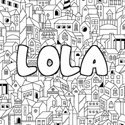 Coloriage prénom LOLA - décor Ville