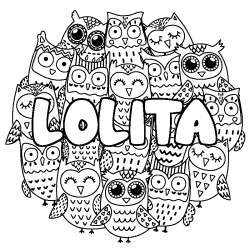 Coloriage pr&eacute;nom LOLITA - d&eacute;cor Chouettes