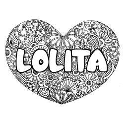Coloriage prénom LOLITA - décor Mandala coeur