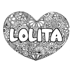 Coloriage pr&eacute;nom LOLITA - d&eacute;cor Mandala coeur