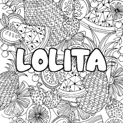 Coloriage pr&eacute;nom LOLITA - d&eacute;cor Mandala fruits