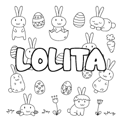 Coloriage pr&eacute;nom LOLITA - d&eacute;cor Paques