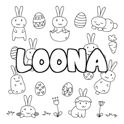 Coloriage pr&eacute;nom LOONA - d&eacute;cor Paques