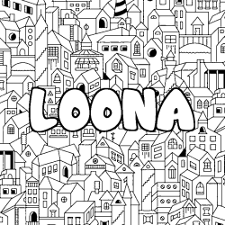 Coloriage prénom LOONA - décor Ville