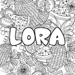 Coloriage prénom LORA - décor Mandala fruits