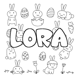 Coloriage pr&eacute;nom LORA - d&eacute;cor Paques