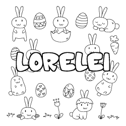 Coloriage pr&eacute;nom LORELEI - d&eacute;cor Paques