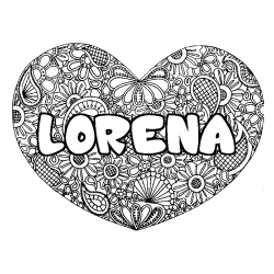 Coloriage prénom LORENA - décor Mandala coeur