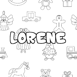 Coloriage pr&eacute;nom LORENE - d&eacute;cor Jouets