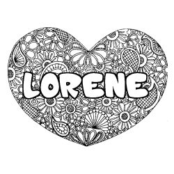 Coloriage pr&eacute;nom LORENE - d&eacute;cor Mandala coeur