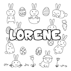 Coloriage pr&eacute;nom LORENE - d&eacute;cor Paques
