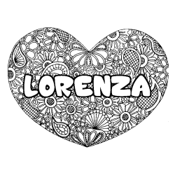 Coloriage prénom LORENZA - décor Mandala coeur