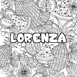 Coloriage prénom LORENZA - décor Mandala fruits