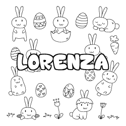 Coloriage prénom LORENZA - décor Paques