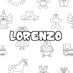 Coloriage prénom LORENZO - décor Jouets