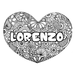 Coloriage prénom LORENZO - décor Mandala coeur