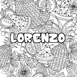 Coloriage pr&eacute;nom LORENZO - d&eacute;cor Mandala fruits