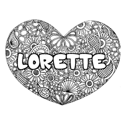 Coloriage pr&eacute;nom LORETTE - d&eacute;cor Mandala coeur