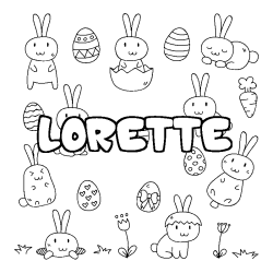 Coloriage prénom LORETTE - décor Paques