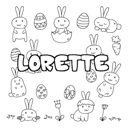 Coloriage pr&eacute;nom LORETTE - d&eacute;cor Paques