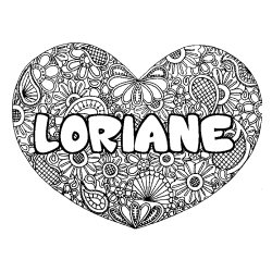 Coloriage pr&eacute;nom LORIANE - d&eacute;cor Mandala coeur