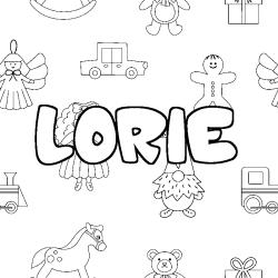 Coloriage pr&eacute;nom LORIE - d&eacute;cor Jouets