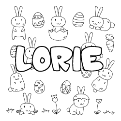 Coloriage pr&eacute;nom LORIE - d&eacute;cor Paques