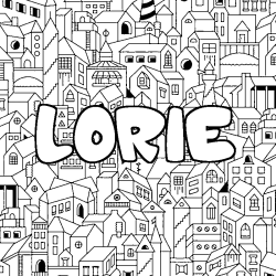 Coloriage pr&eacute;nom LORIE - d&eacute;cor Ville