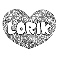 Coloriage pr&eacute;nom LORIK - d&eacute;cor Mandala coeur