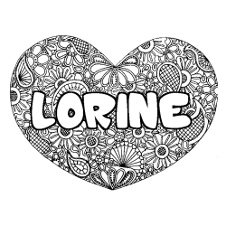 Coloriage pr&eacute;nom LORINE - d&eacute;cor Mandala coeur