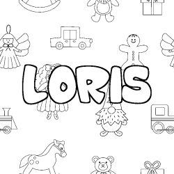 Coloriage pr&eacute;nom LORIS - d&eacute;cor Jouets