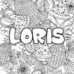 Coloriage pr&eacute;nom LORIS - d&eacute;cor Mandala fruits