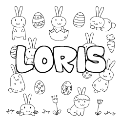Coloriage pr&eacute;nom LORIS - d&eacute;cor Paques