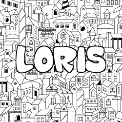 Coloriage pr&eacute;nom LORIS - d&eacute;cor Ville